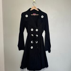 Women's Size L Vintage Say What? USA Black Trench Dress Button Detail Unique